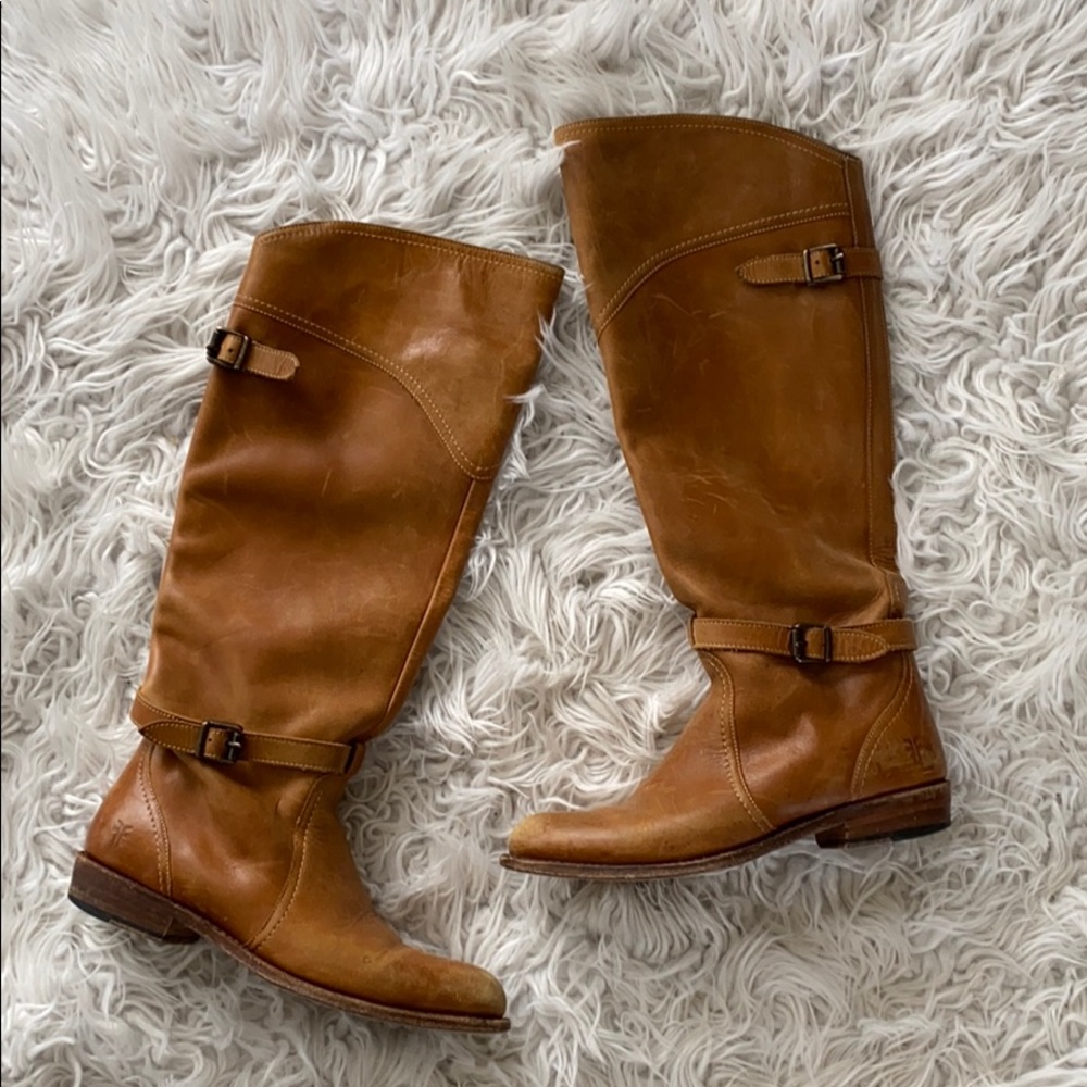 • Frye • Dorado Lug Riding Boots Cognac 6 Brown - Picture 2 of 5